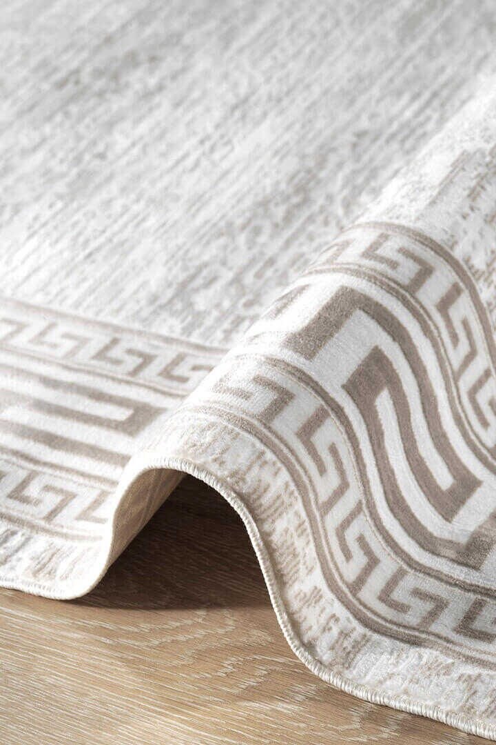 Hayal Yumuşak Kadife Doku Yıkanabilir Kaymaz Dört Mevsim Halı Hy01 Bej - 6