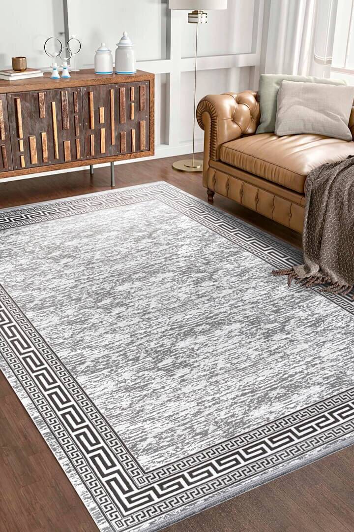 Hayal Yumuşak Kadife Doku Yıkanabilir Kaymaz Dört Mevsim Halı Hy01 Gri - 1