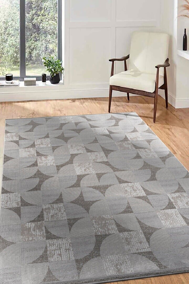 Hayal Yumuşak Kadife Doku Yıkanabilir Kaymaz Dört Mevsim Halı Hy10 Gri - Frenda