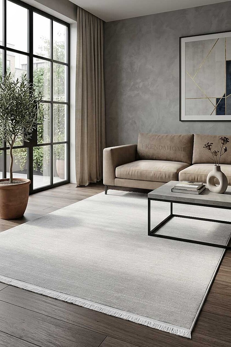 Hayal Yumuşak Kadife Doku Yıkanabilir Kaymaz Dört Mevsim Halı Hy14 Bej - Frenda