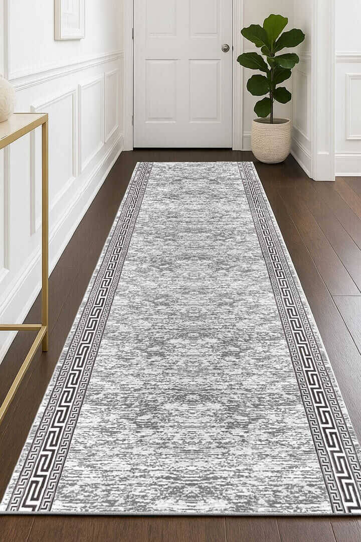 Hayal Yumuşak Kadife Doku Yıkanabilir Kaymaz Dört Mevsim Kişiye Özel Kesme Yolluk Halı Hy01 Gri - 1