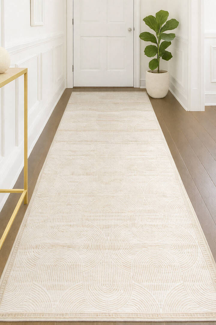 Hayal Yumuşak Kadife Doku Yıkanabilir Kaymaz Dört Mevsim Kişiye Özel Kesme Yolluk Halı Hy07 Bej - 1