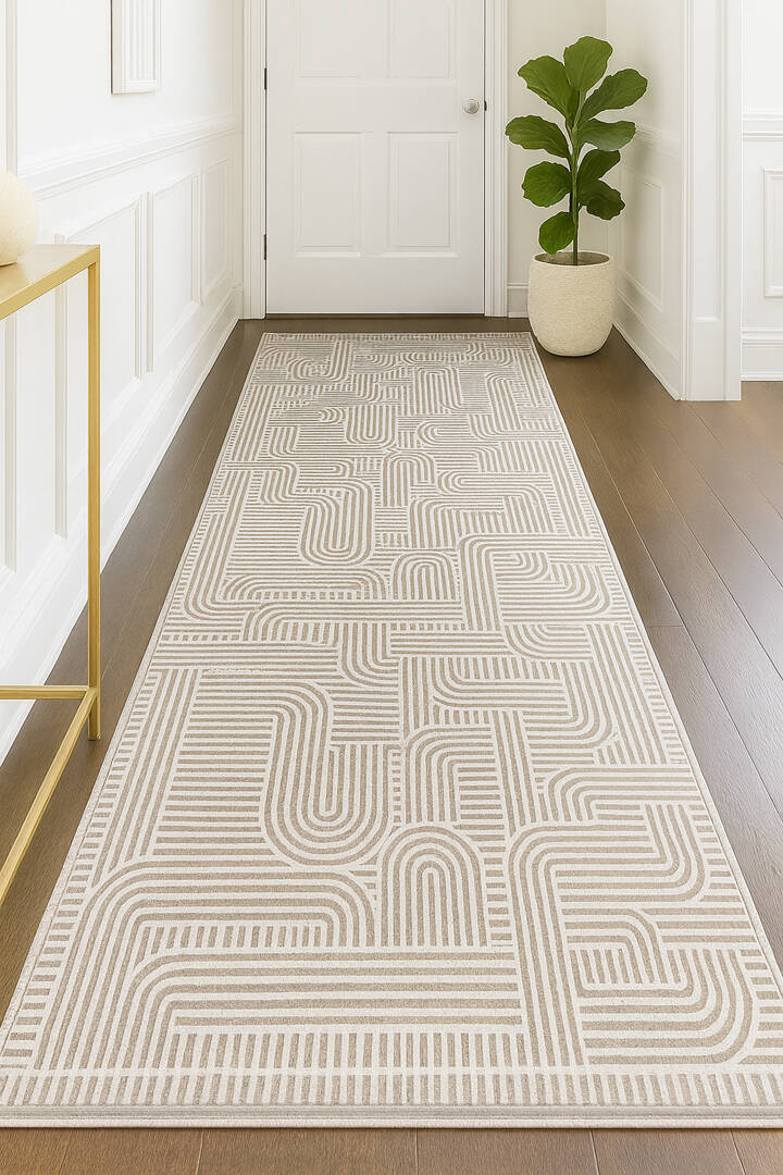 Hayal Yumuşak Kadife Doku Yıkanabilir Kaymaz Dört Mevsim Kişiye Özel Kesme Yolluk Halı Hy08 Bej - 1