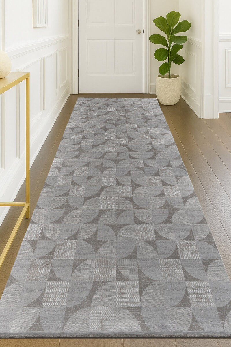 Hayal Yumuşak Kadife Doku Yıkanabilir Kaymaz Dört Mevsim Kişiye Özel Kesme Yolluk Halı Hy10 Gri - Frenda