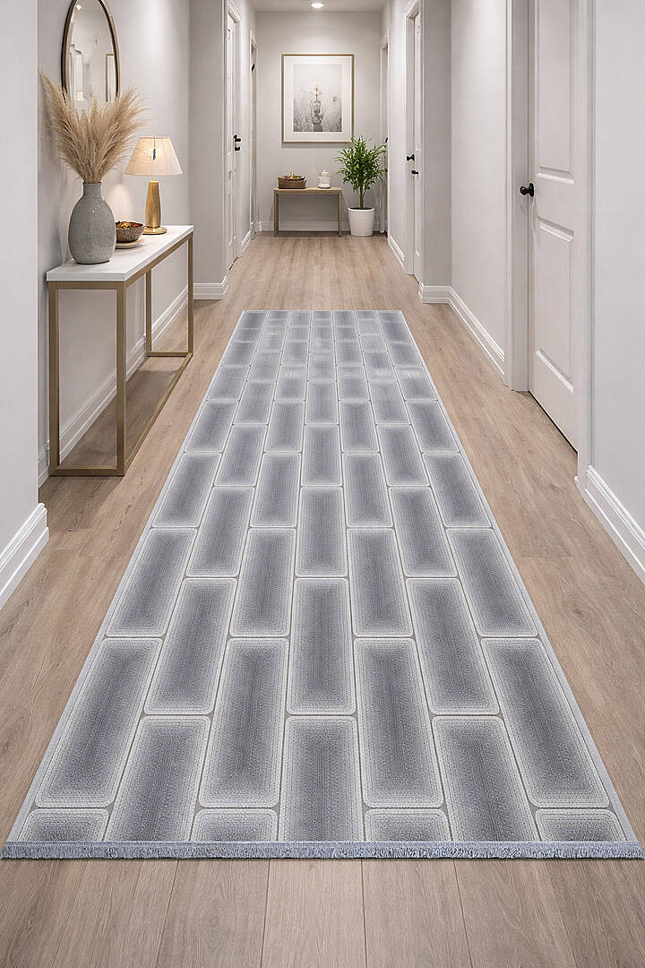 Hayal Yumuşak Kadife Doku Yıkanabilir Kaymaz Dört Mevsim Kişiye Özel Kesme Yolluk Halı Hy11 Gri - 1