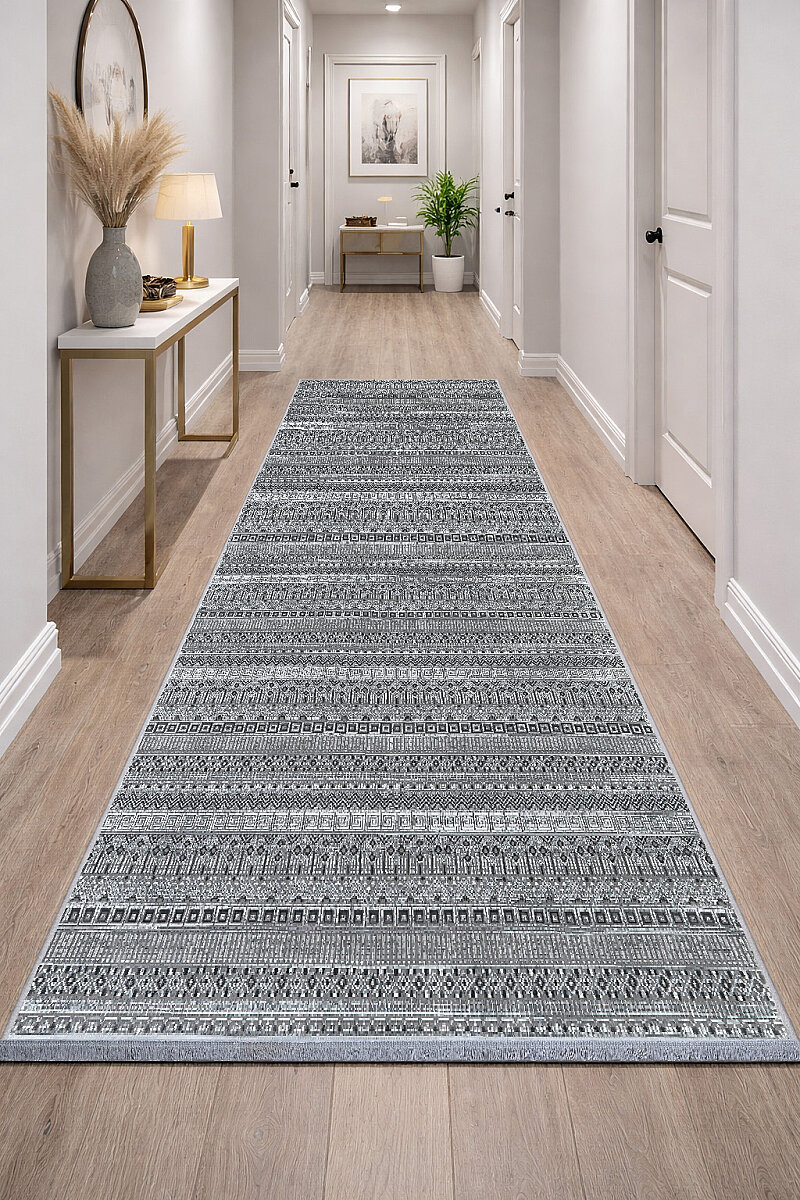 Hayal Yumuşak Kadife Doku Yıkanabilir Kaymaz Dört Mevsim Kişiye Özel Kesme Yolluk Halı Hy15 Gri 