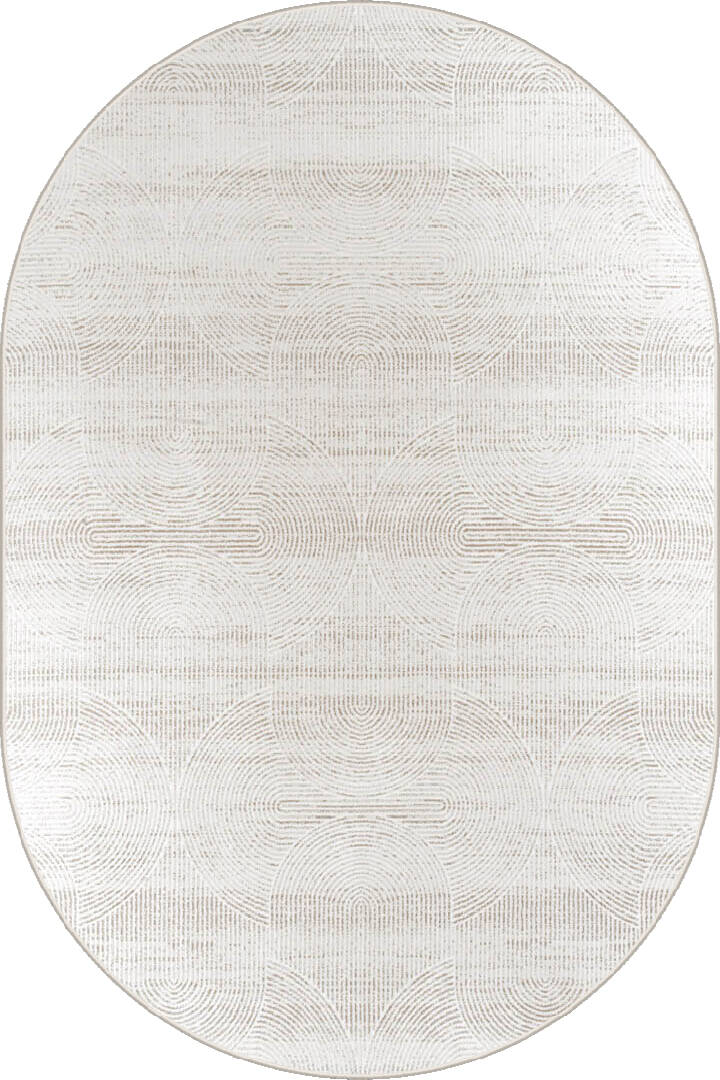 Hayal Yumuşak Kadife Doku Yıkanabilir Kaymaz Dört Mevsim Oval Halı Hy07 Bej - 1