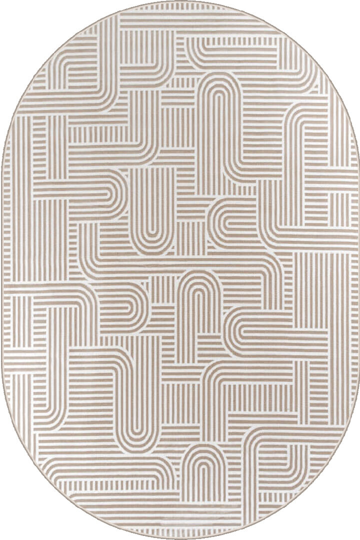 Hayal Yumuşak Kadife Doku Yıkanabilir Kaymaz Dört Mevsim Oval Halı Hy08 Bej 