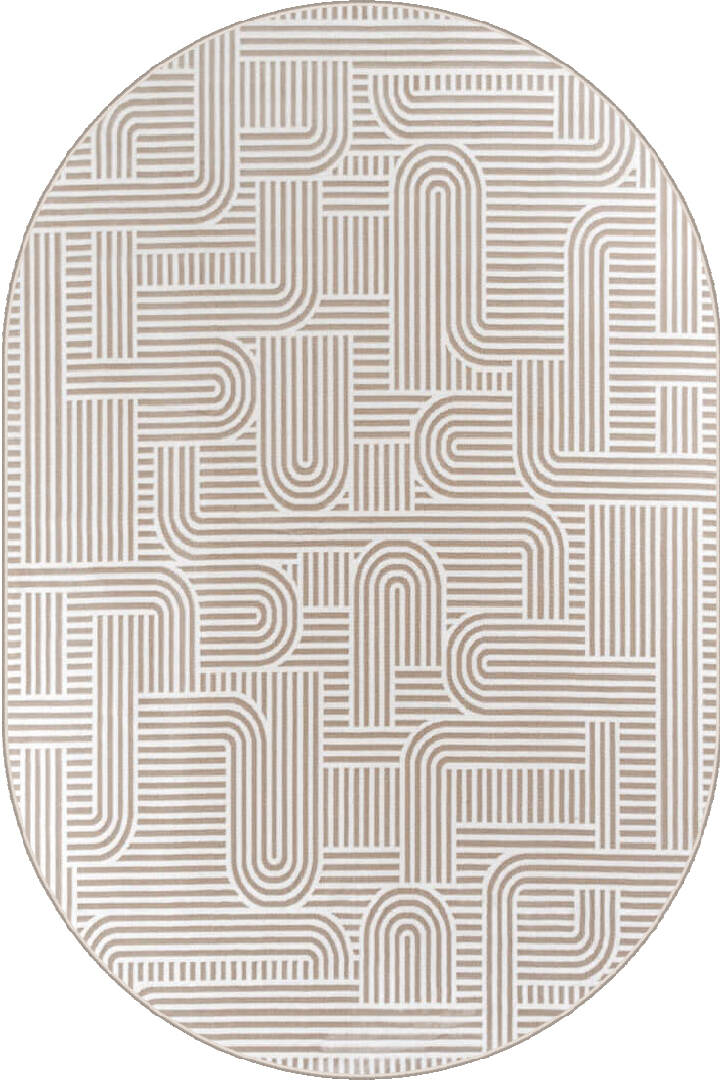 Hayal Yumuşak Kadife Doku Yıkanabilir Kaymaz Dört Mevsim Oval Halı Hy08 Bej - 1