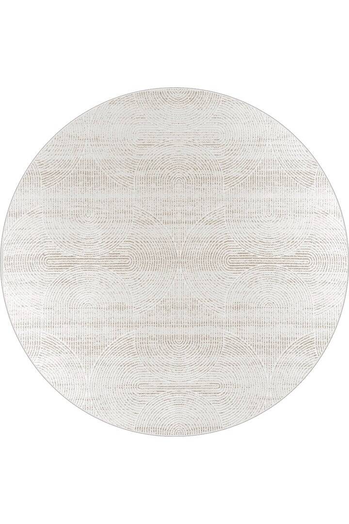 Hayal Yumuşak Kadife Doku Yıkanabilir Kaymaz Dört Mevsim Yuvarlak Halı Hy07 Bej - 1