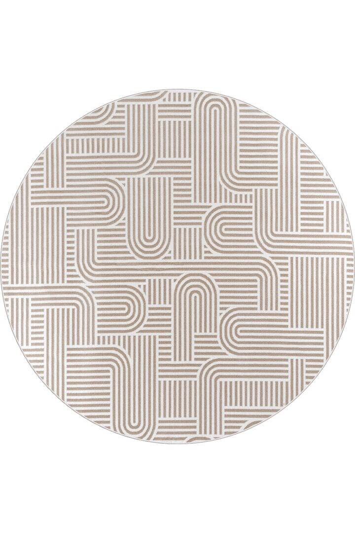 Hayal Yumuşak Kadife Doku Yıkanabilir Kaymaz Dört Mevsim Yuvarlak Halı Hy08 Bej - 1