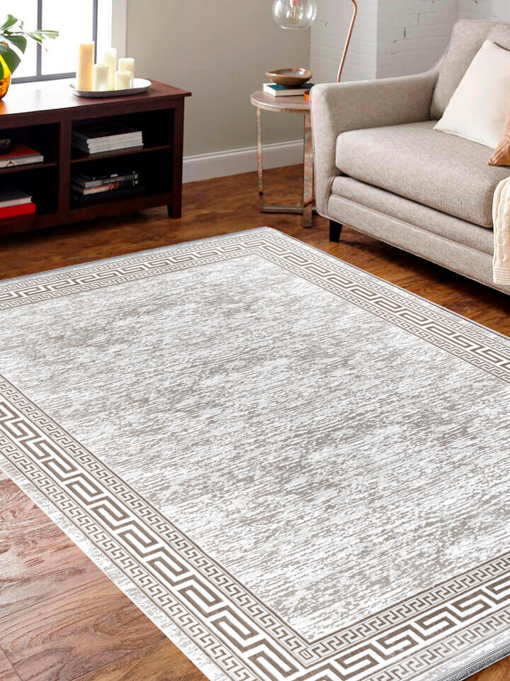 Hayal Yumuşak Kadife Dokulu Yıkanabilir Kaymaz Dört Mevsim Halı Hy01 Bej - Frenda