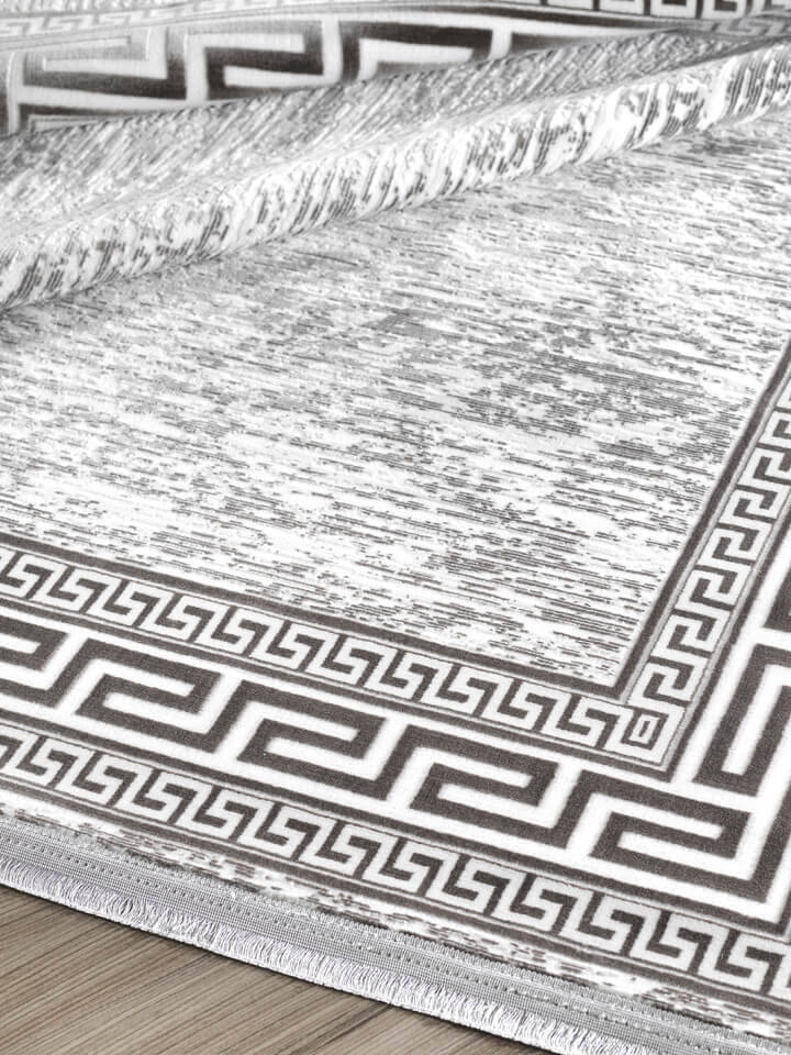 Hayal Yumuşak Kadife Dokulu Yıkanabilir Kaymaz Dört Mevsim Halı Hy01 Gri - 5