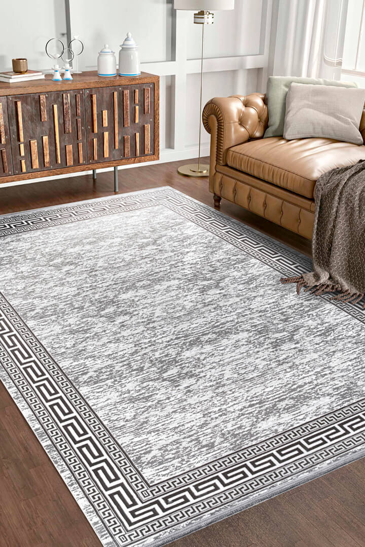 Hayal Yumuşak Kadife Dokulu Yıkanabilir Kaymaz Dört Mevsim Halı Hy01 Gri - Frenda