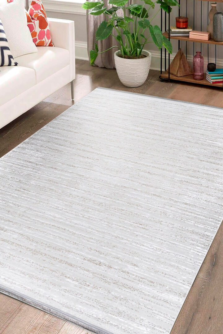 Hayal Yumuşak Kadife Dokulu Yıkanabilir Kaymaz Dört Mevsim Halı Hy06 Bej - Frenda