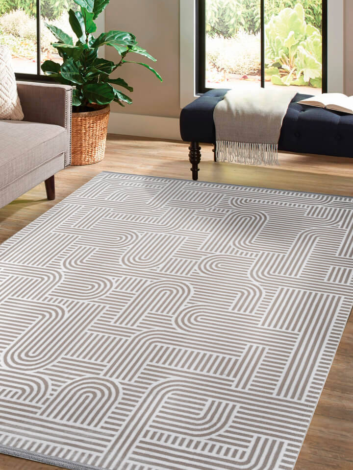 Hayal Yumuşak Kadife Dokulu Yıkanabilir Kaymaz Dört Mevsim Halı Hy08 Bej - 1