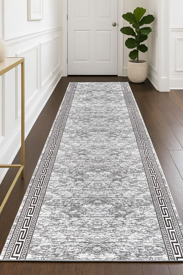 Hayal Yumuşak Kadife Dokulu Yıkanabilir Kaymaz Dört Mevsim Kişiye Özel Yolluk Halı Hy01 Kesme Gri - Frenda