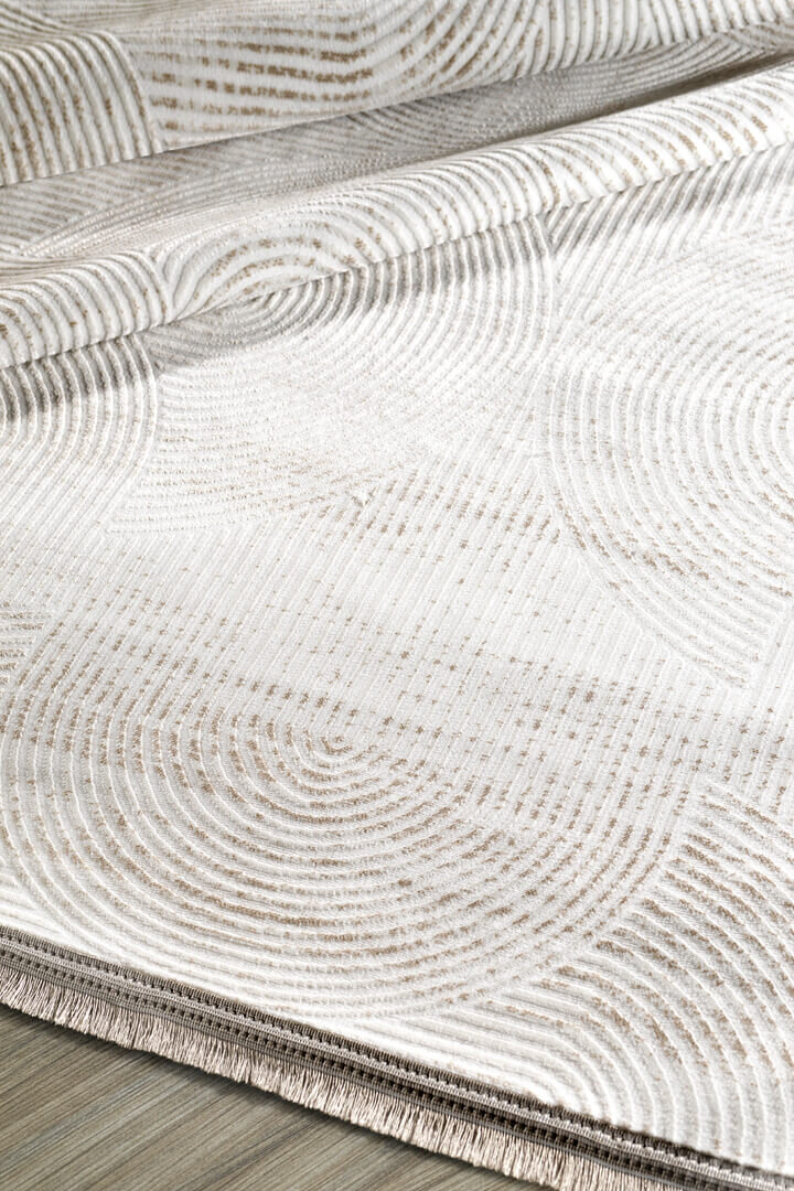 Hayal Yumuşak Kadife Dokulu Yıkanabilir Kaymaz Dört Mevsim Yuvarlak Halı Hy07 Bej - Frenda (1)