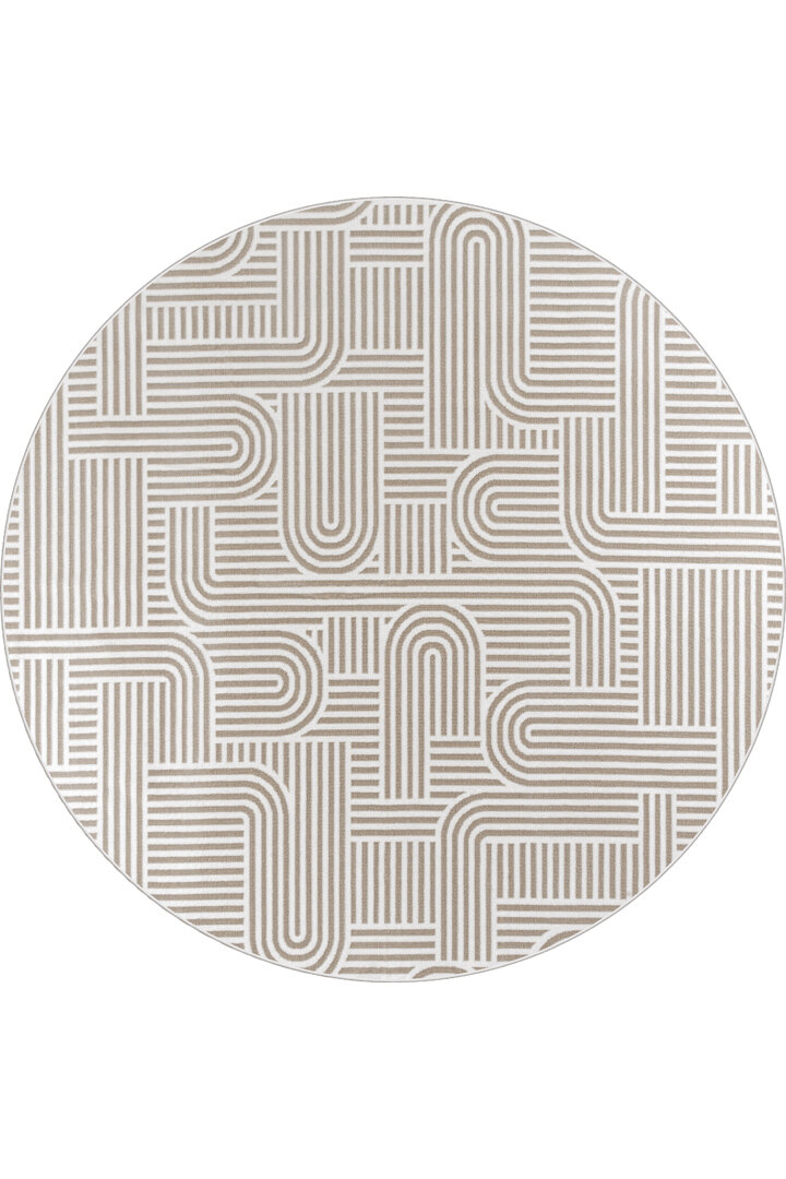 Hayal Yumuşak Kadife Dokulu Yıkanabilir Kaymaz Dört Mevsim Yuvarlak Halı Hy08 Bej - Frenda