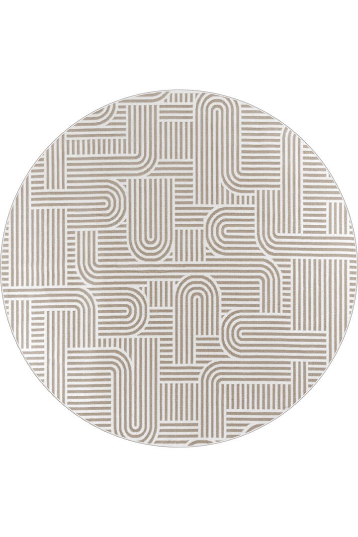 Hayal Yumuşak Kadife Dokulu Yıkanabilir Kaymaz Dört Mevsim Yuvarlak Halı Hy08 Bej - 1