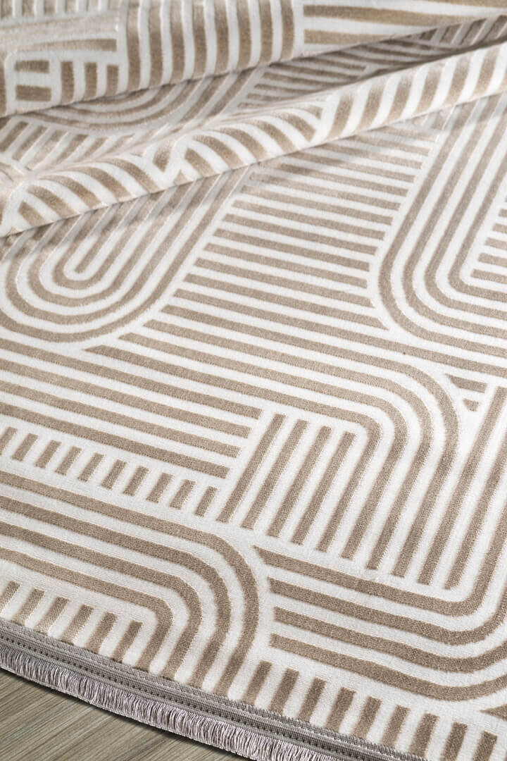 Hayal Yumuşak Kadife Dokulu Yıkanabilir Kaymaz Dört Mevsim Yuvarlak Halı Hy08 Bej - Frenda (1)