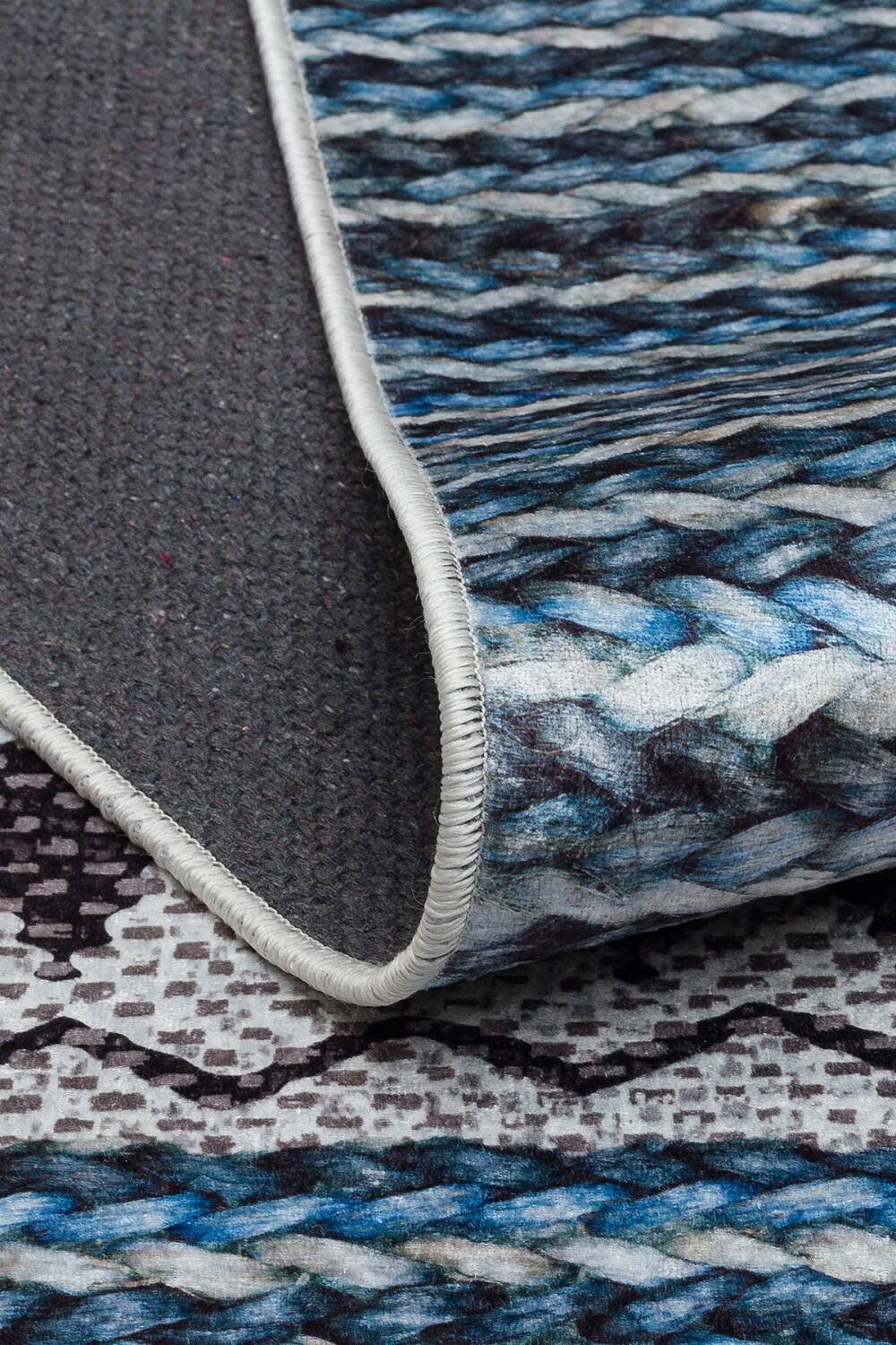 İskandinav Desen Pamuk Taban Dijital Baskılı Dekoratif Halı Mavi - 4