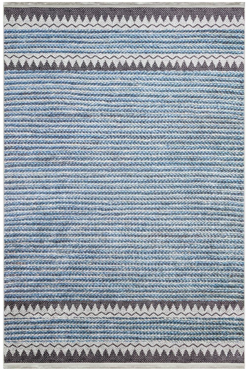 İskandinav Desen Pamuk Taban Dijital Baskılı Dekoratif Halı Mavi - 1