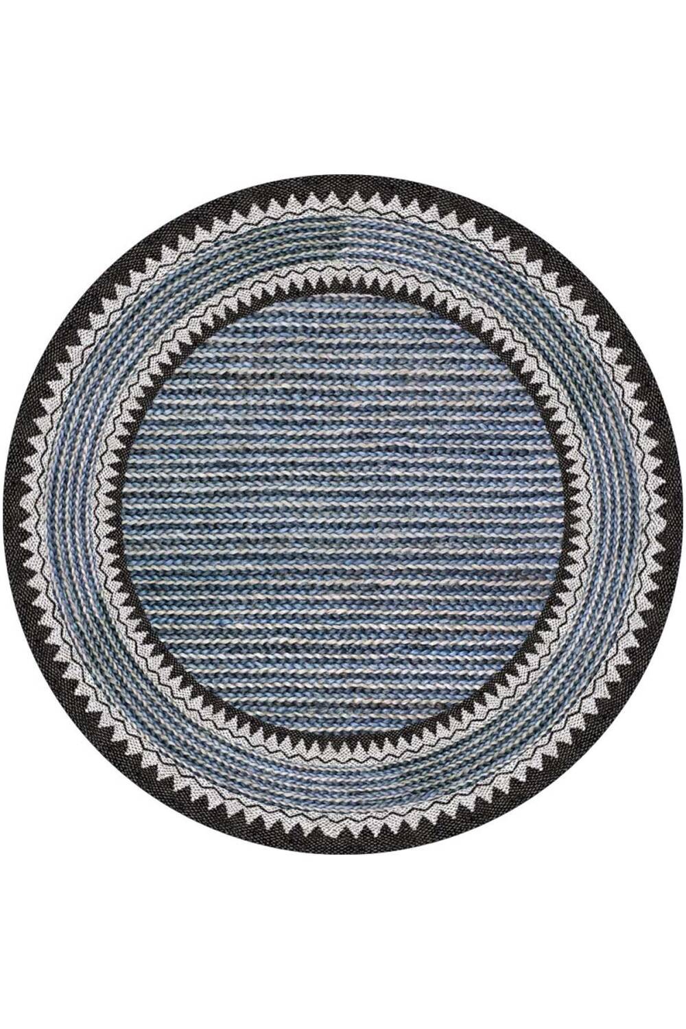 İskandinav Desen Pamuk Taban Dijital Baskılı Dekoratif Yuvarlak Halı Mavi - 1