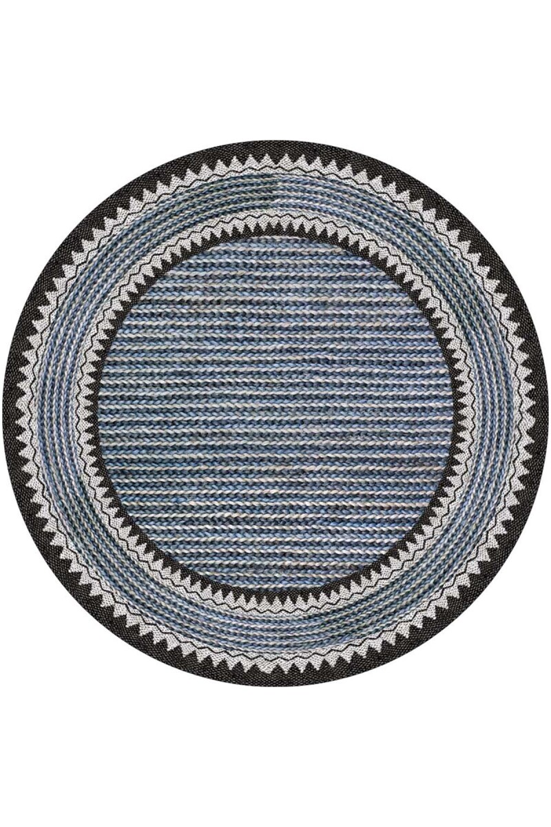 İskandinav Desen Pamuk Taban Dijital Baskılı Dekoratif Yuvarlak Halı Mavi - Frenda