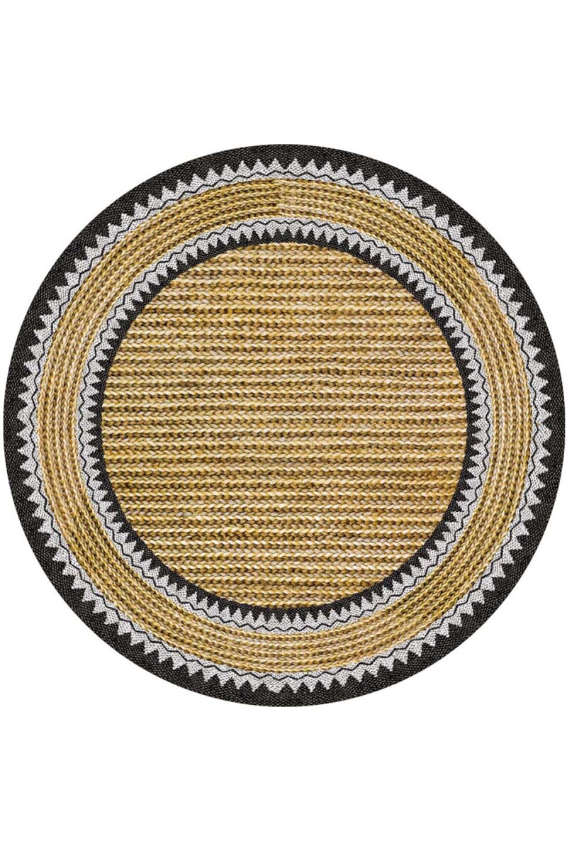 İskandinav Desen Pamuk Taban Dijital Baskılı Dekoratif Yuvarlak Halı Sarı - Frenda