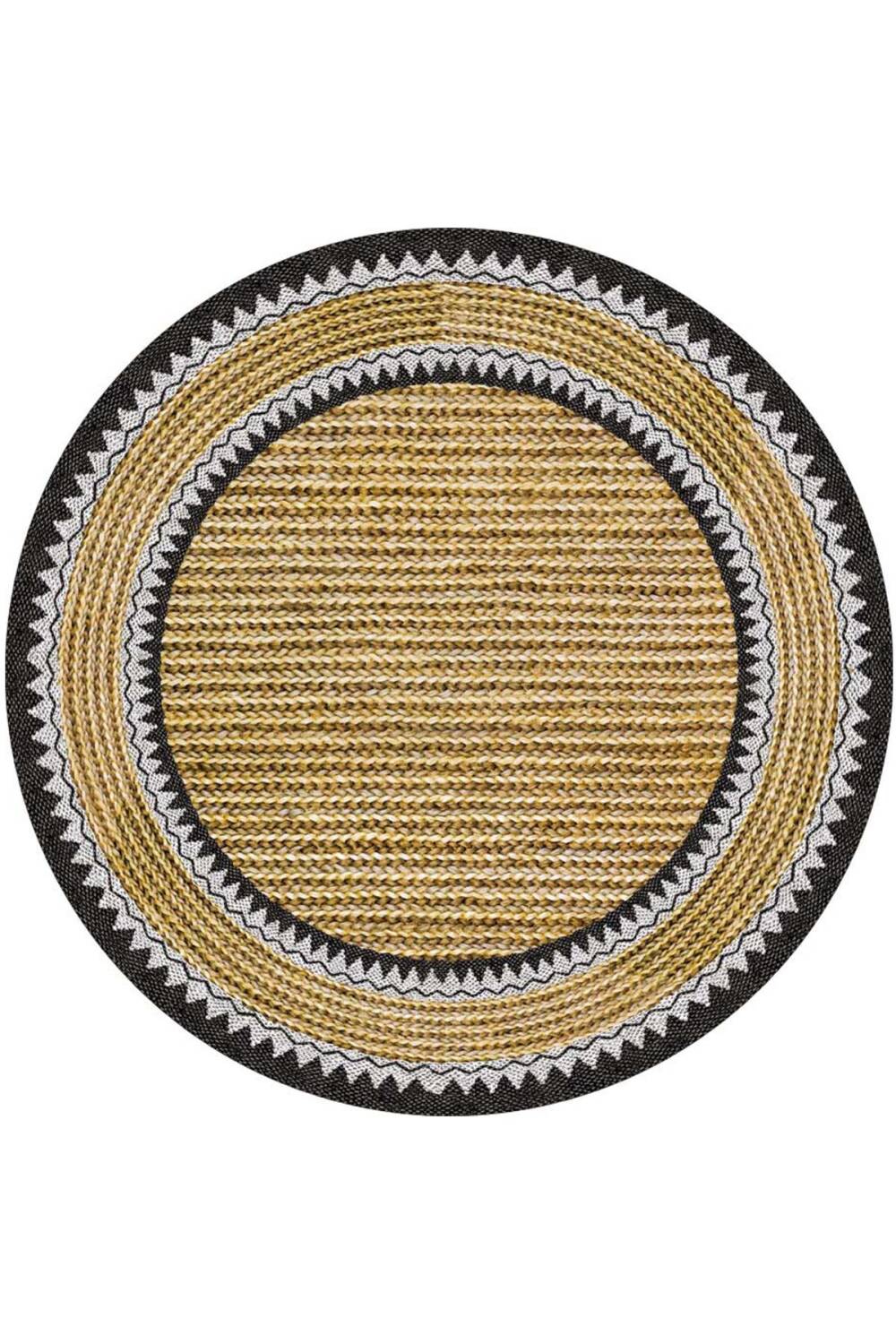 İskandinav Desen Pamuk Taban Dijital Baskılı Dekoratif Yuvarlak Halı Sarı - 1