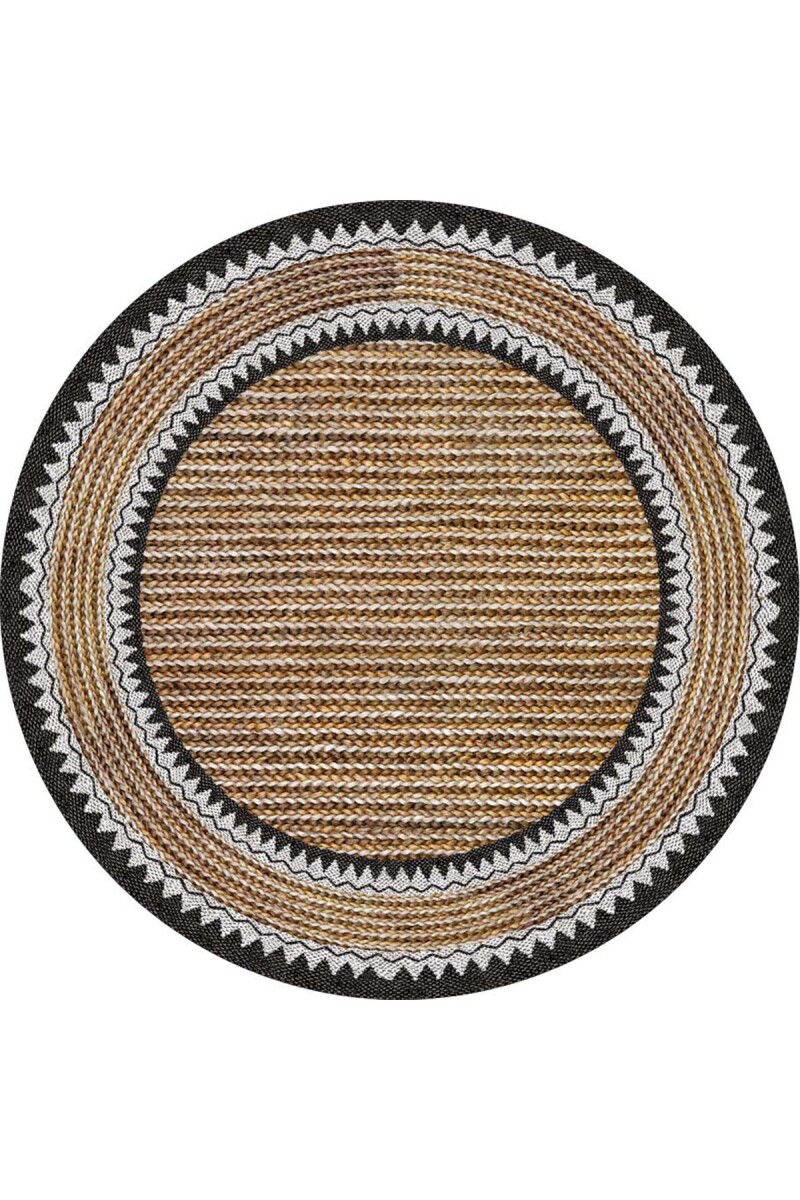 İskandinav Desen Pamuk Taban Dijital Baskılı Dekoratif Yuvarlak Halı Vizon - Frenda