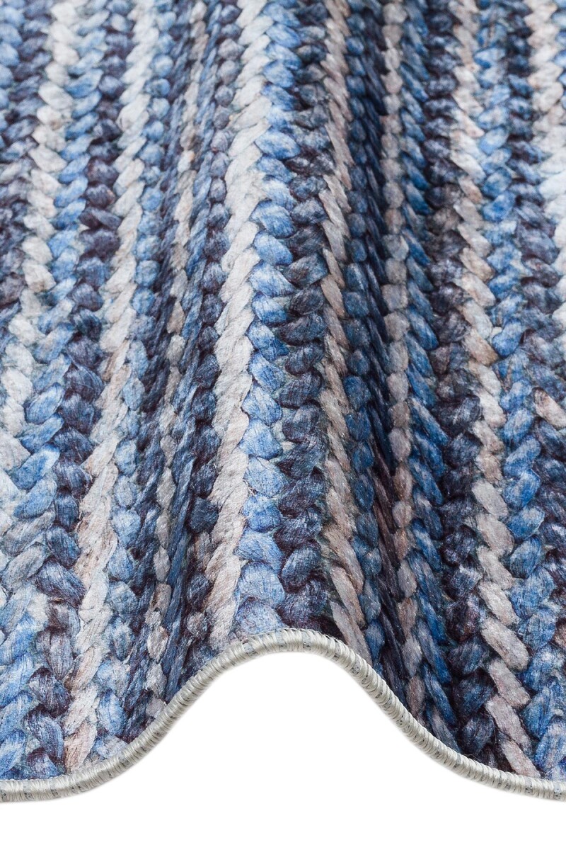 İskandinav Desen Şönil Pamuk Taban Dijital Baskılı Dekoratif Halı Mavi - 3