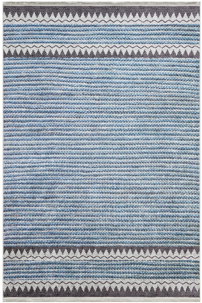 İskandinav Desen Şönil Pamuk Taban Dijital Baskılı Dekoratif Halı Mavi - Frenda