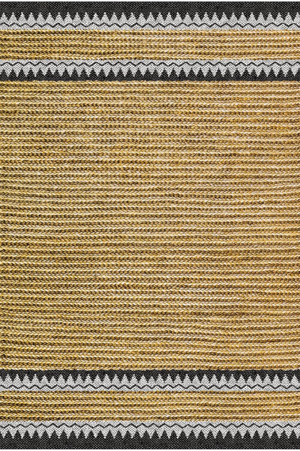 İskandinav Desen Şönil Pamuk Taban Dijital Baskılı Dekoratif Halı Sarı - 1