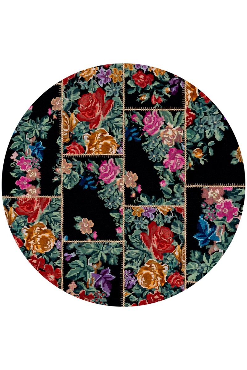 Karabağ Desen Kaymaz Taban Dijital Baskılı Yıkanabilir Yuvarlak Halı - Frenda