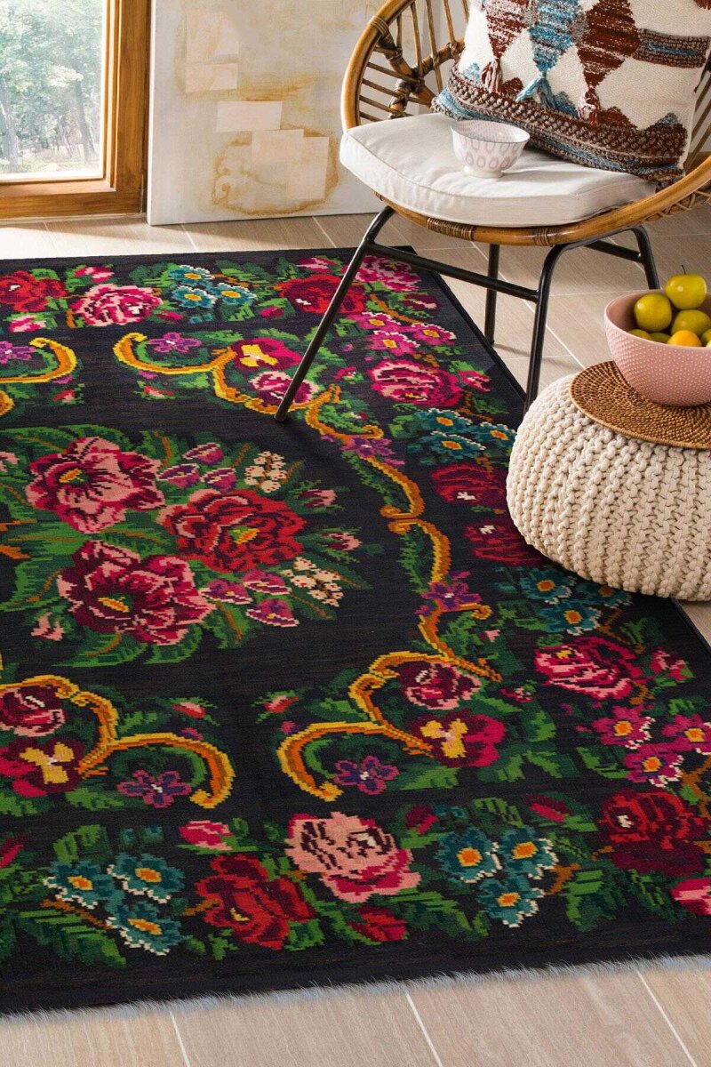 Karabağ Desenli Pamuk Taban Dijital Baskılı Halı - Frenda