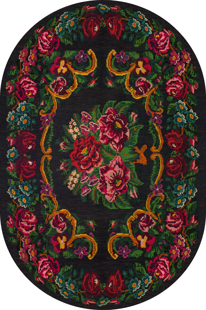 Karabağ Desenli Pamuk Taban Dijital Baskılı Oval Halı - 1