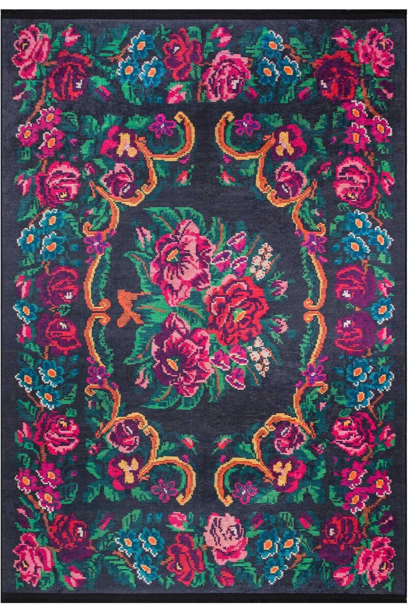 Karabağ Desenli Pamuk Taban Dijital Baskılı Yolluk Halı - Frenda (1)