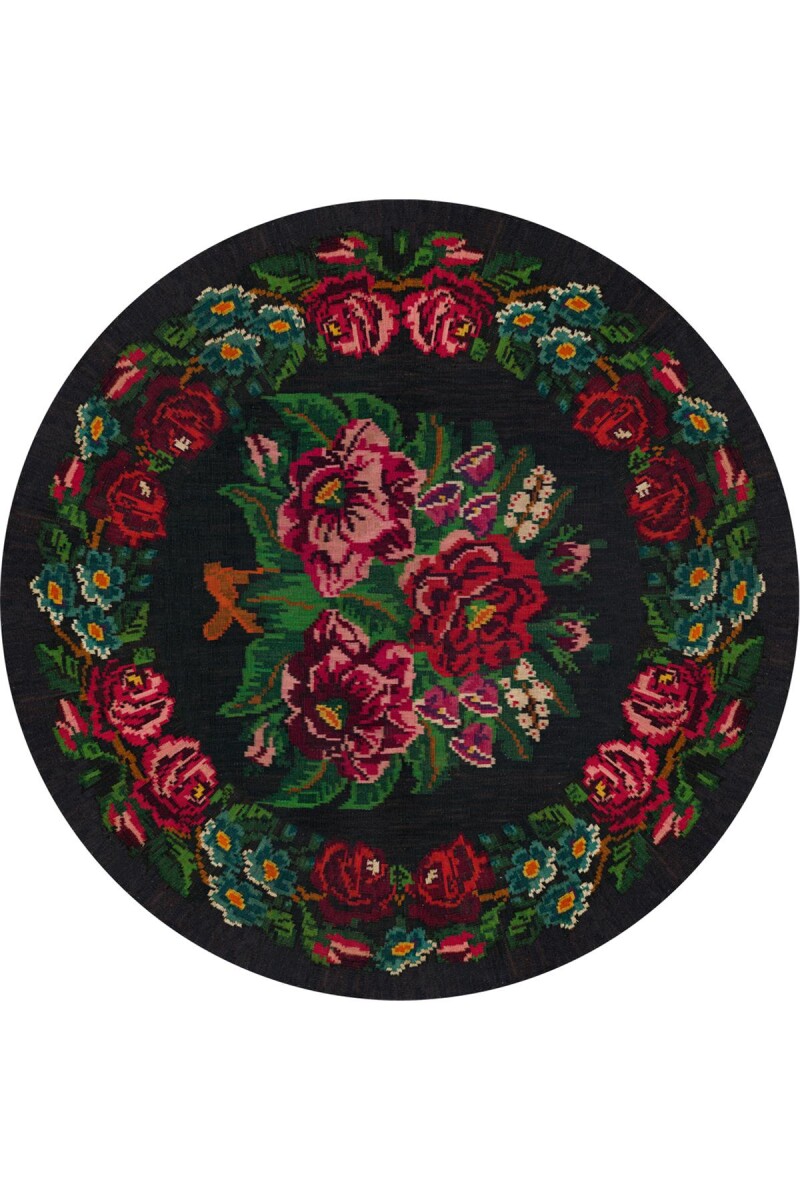 Karabağ Desenli Pamuk Taban Dijital Baskılı Yuvarlak Halı - Frenda