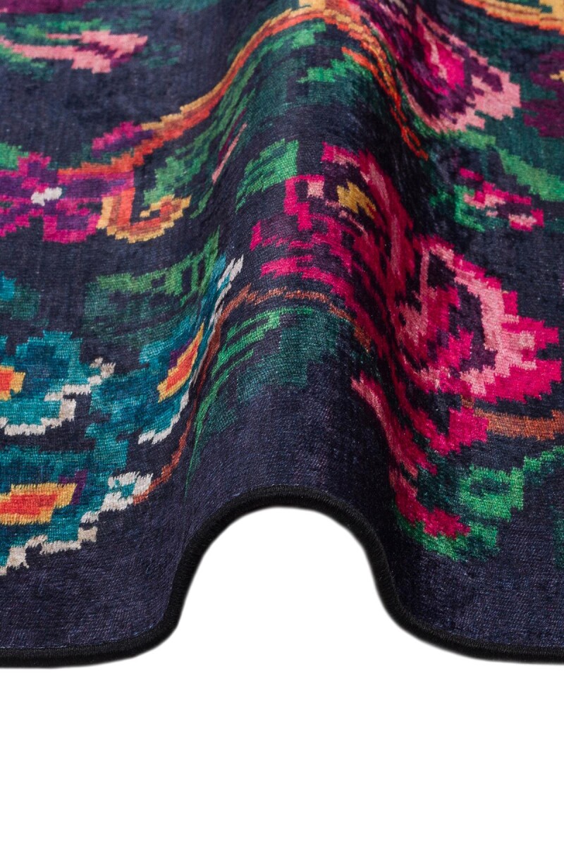 Karabağ Desenli Pamuk Taban Dijital Baskılı Yuvarlak Halı - Frenda (1)