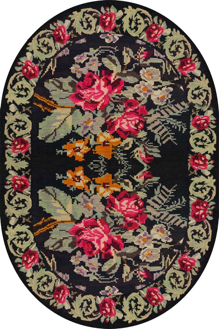 Karabağ Dokuma Pamuk Taban Dijital Dekoratif Oval Halı 