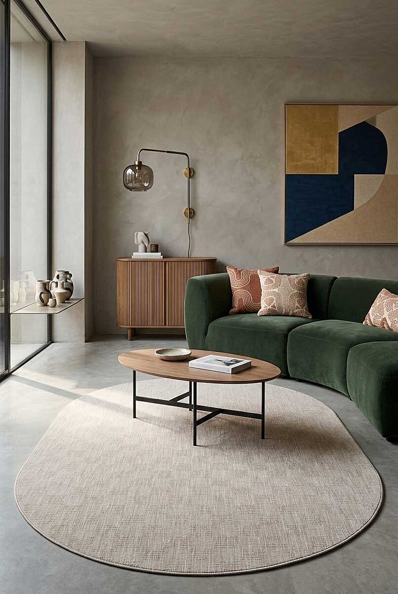 Kaymaz Yıkanabilir Doğal Dokulu Bej Dekoratif Sisal Oval Halı Siesta 1507 - Frenda