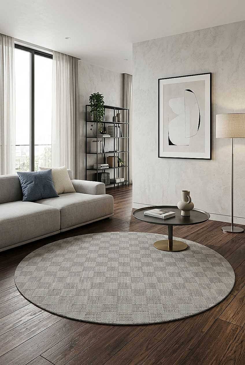 Kaymaz Yıkanabilir Doğal Dokulu Gri Dekoratif Sisal Yuvarlak Halı Siesta 1508 - 1