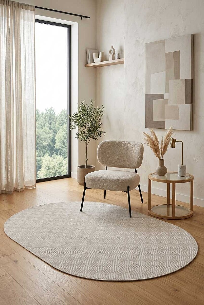 Kaymaz Yıkanabilir Doğal Dokulu Krem Dekoratif Sisal Oval Halı Siesta 1506 - Frenda