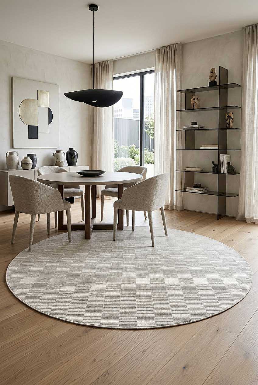 Kaymaz Yıkanabilir Doğal Dokulu Krem Dekoratif Sisal Yuvarlak Halı Siesta 1506