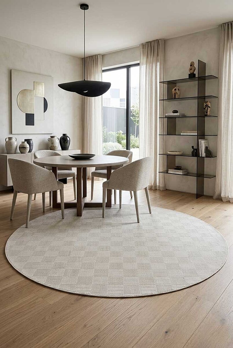 Kaymaz Yıkanabilir Doğal Dokulu Krem Dekoratif Sisal Yuvarlak Halı Siesta 1506 - Frenda