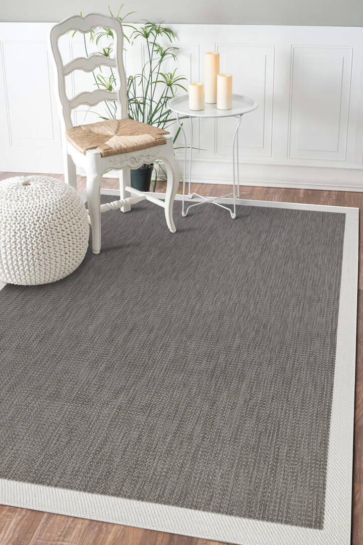 Kaymaz Yıkanabilir Minimal Bordürlü Antrasit Dekoratif Sisal Halı Siesta 1501 - 1