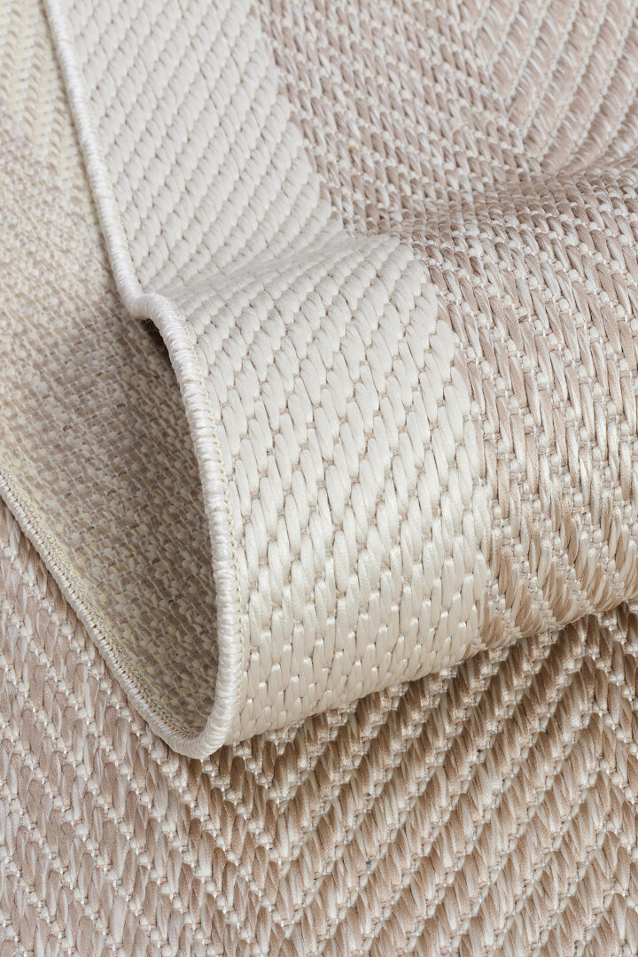 Kaymaz Yıkanabilir Minimal Bordürlü Bej Dekoratif Sisal Halı Siesta 1503 - 5