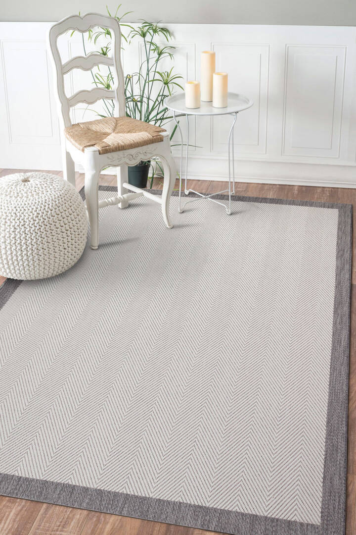 Kaymaz Yıkanabilir Minimal Bordürlü Beyaz Dekoratif Sisal Halı 1504 - 1